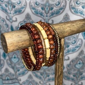 Slinky bracelets slip on‎ wood metal brass boho